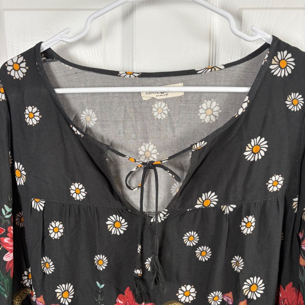 Natural Life Maribel Blouse Women's S Black Mushroom Boho Peasant Top Cottage - Picture 5 of 7